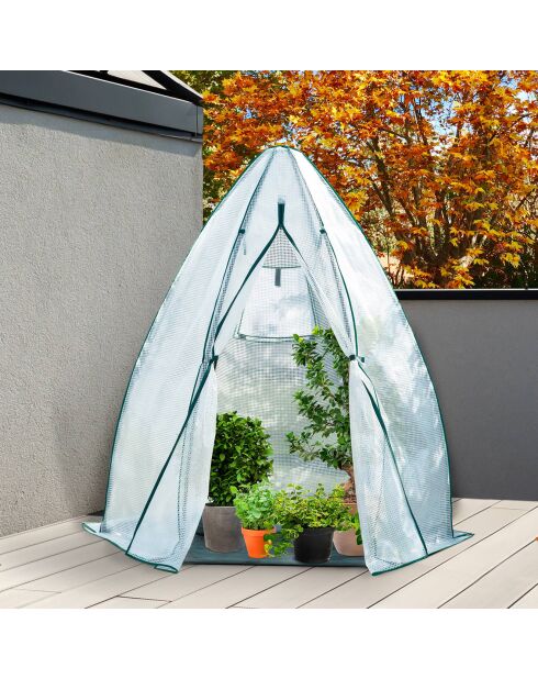 Serre d'hivernage Teepee blanc transparent/vert - 140x140x160 cm