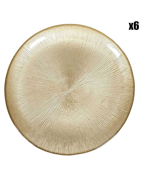 6 Assiettes plates dorées - D.27 cm