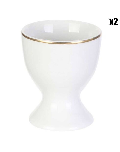 2 Coquetiers liseré blanc/doré - 4.8x7.2x4.8 cm