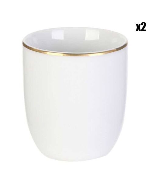 2 Tasses liseré blanc/doré - D.7.4x8.3 cm