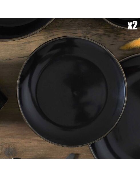 2 Assiettes dessert liseré noir/doré - D.20.2 cm