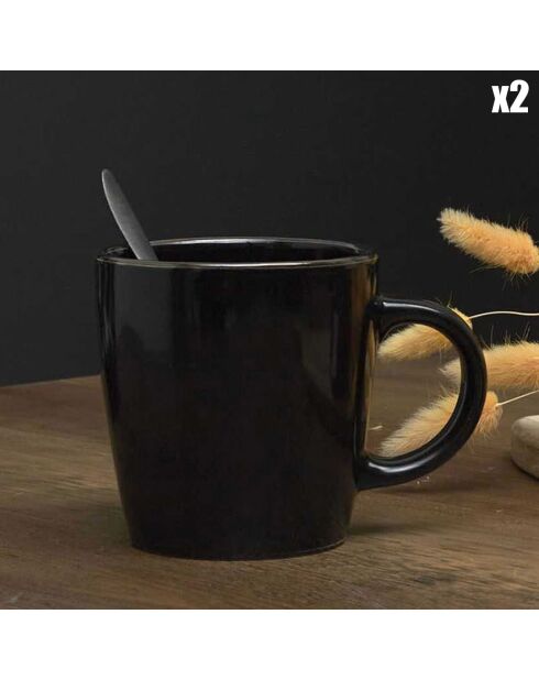 2 Mugs liseré noir/doré - D.9.4x9.9 cm