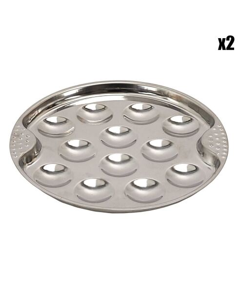 2 borden voor 12 zilveren slakken - D.19 cm