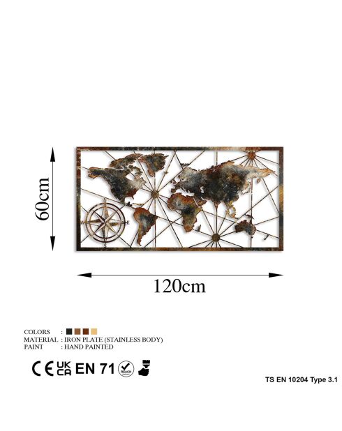 Decoración mural con mapa del mundo multicolor, 120 x 60 cm