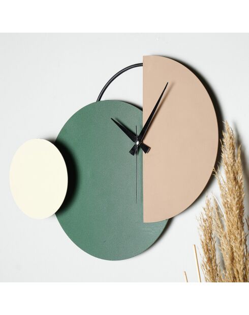 Horloge murale  vert/marron/crème - 47x31cm