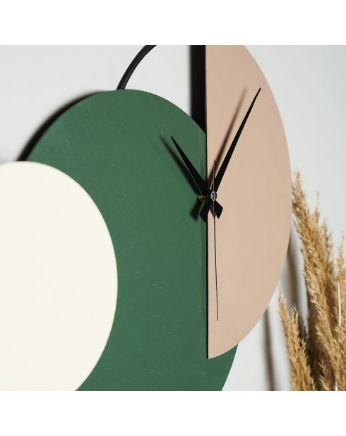 Horloge murale  vert/marron/crème - 47x31cm