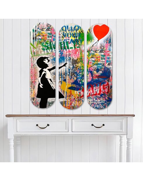 Ensemble de tableaux Banksy multicolore - 20x70 cm