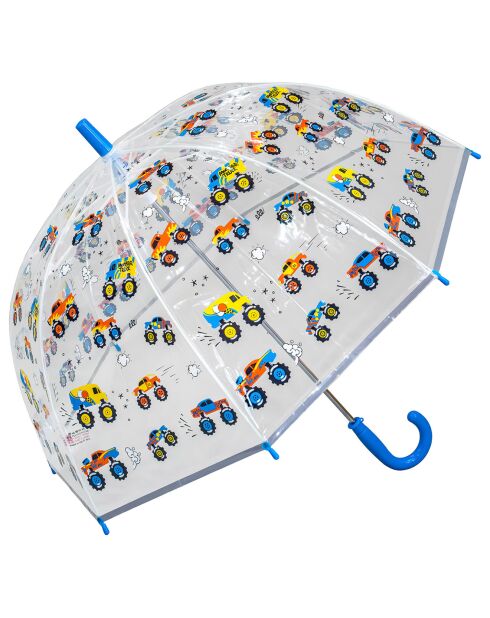 Paraguas Monster Trucks automático transparente para niños con borde reflectante transparente