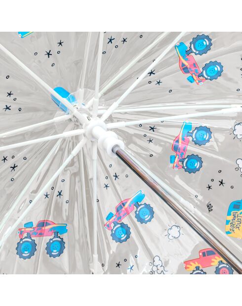 Paraguas Monster Trucks automático transparente para niños con borde reflectante transparente