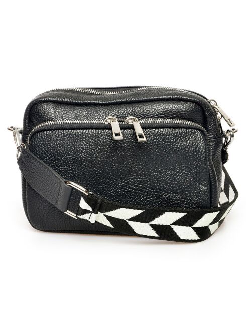 Sac bandoulière en Cuir noir - 17x21x5 cm