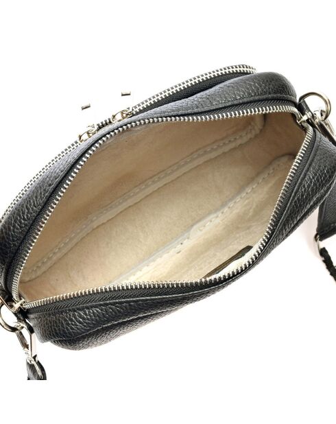 Sac bandoulière en Cuir noir - 17x21x5 cm