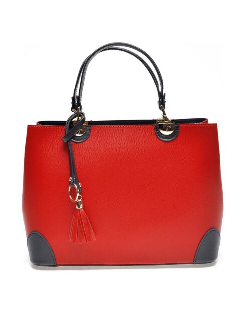 Borsa a mano in pelle rossa/nera - 23,5x36x12 cm