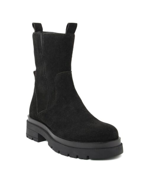 Schwarze leichte Leder-Samtstiefel - 5 cm Absatz