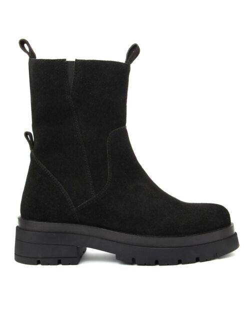 Schwarze leichte Leder-Samtstiefel - 5 cm Absatz