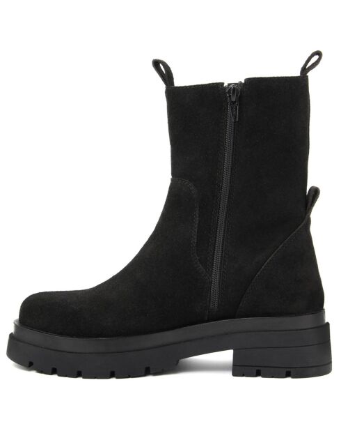Schwarze leichte Leder-Samtstiefel - 5 cm Absatz