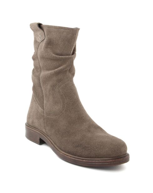 Boots en Velours de Cuir Clarisse taupe