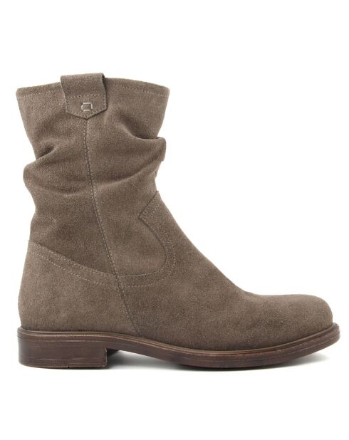 Boots en Velours de Cuir Clarisse taupe