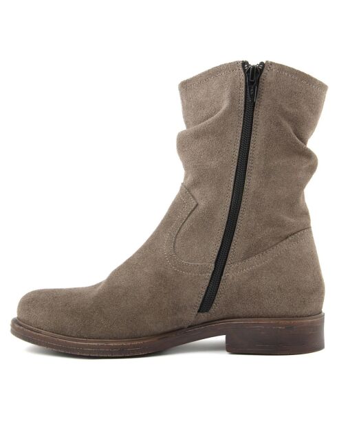 Boots en Velours de Cuir Clarisse taupe