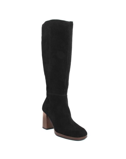 Bottes en Velours de Cuir Agathe noires - Talon 8.5 cm