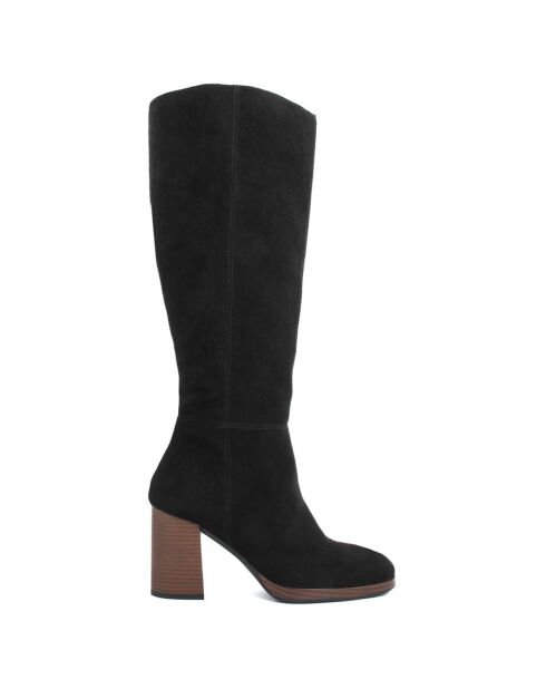 Bottes en Velours de Cuir Agathe noires - Talon 8.5 cm