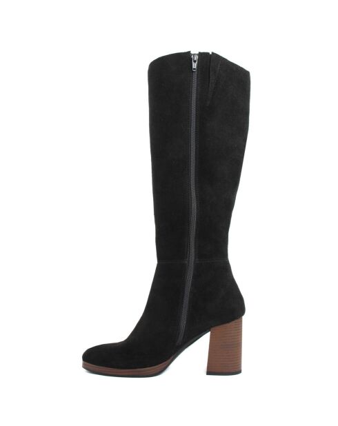 Bottes en Velours de Cuir Agathe noires - Talon 8.5 cm