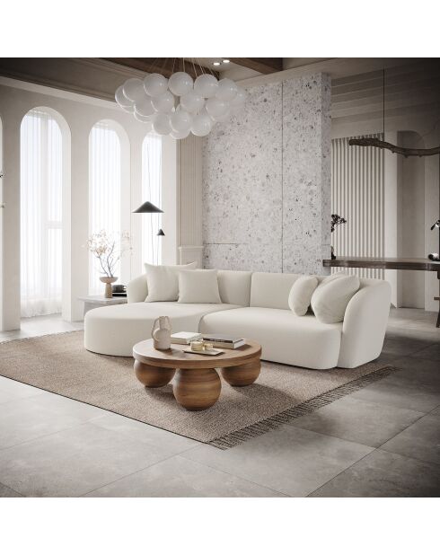 Hoekbank rechts Emy crèmekleurige bouclé stof - 300x155x77 cm