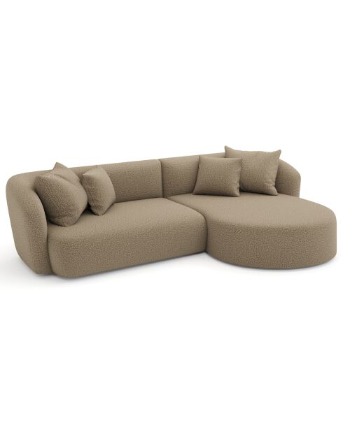 Canapé d'angle droit emy tissu bouclette taupe - 300x155x77 cm