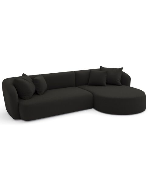 Divano angolare destro Emy in tessuto bouclé nero - 300x155x77 cm