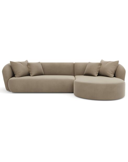 Emy rechtes Ecksofa aus taupefarbenem Samt - 300x155x77 cm