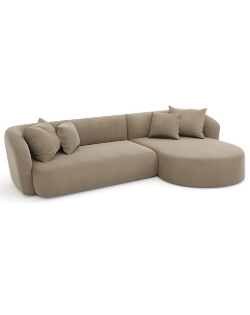 Emy rechtes Ecksofa aus taupefarbenem Samt - 300x155x77 cm