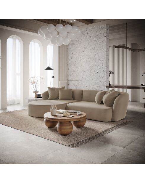 Emy rechtes Ecksofa aus taupefarbenem Samt - 300x155x77 cm