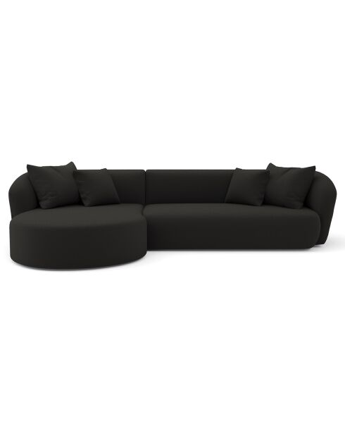 Divano angolare sinistro Emy in tessuto bouclé nero - 300x155x77 cm