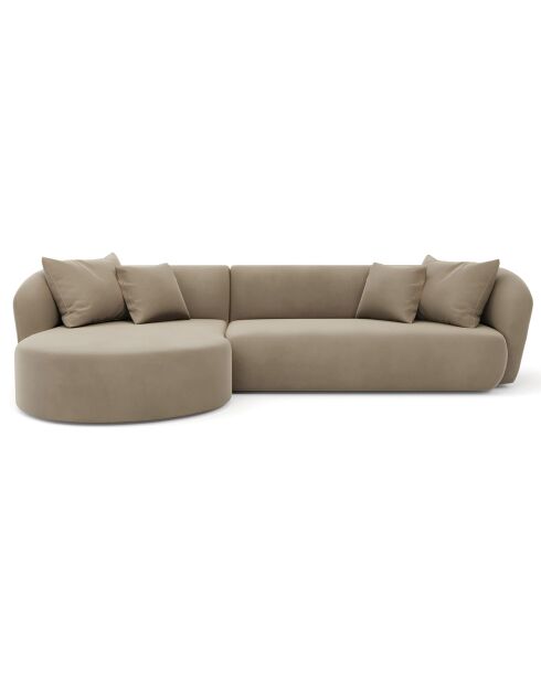 Emy taupe fluwelen hoekbank links - 300x155x77 cm