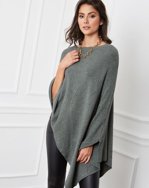 Khakifarbener Poncho aus einer Kaschmirmischung