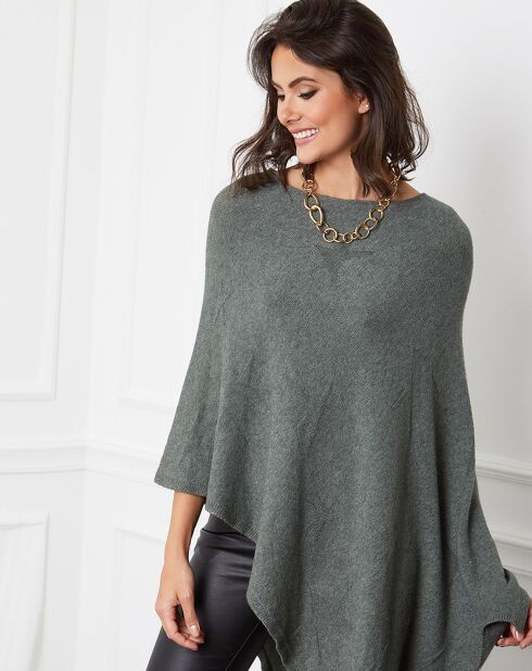 Khakifarbener Poncho aus einer Kaschmirmischung
