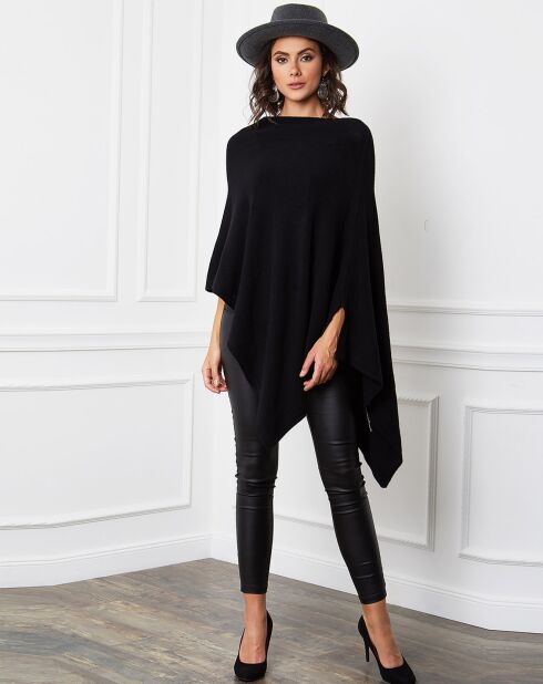 Zwarte poncho van kasjmiermix Fano