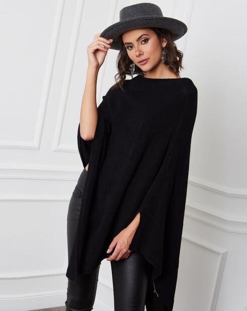 Zwarte poncho van kasjmiermix Fano