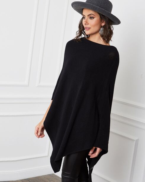 Zwarte poncho van kasjmiermix Fano