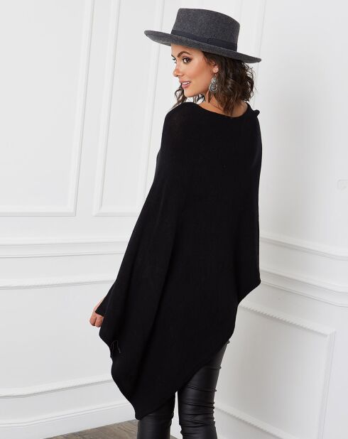 Zwarte poncho van kasjmiermix Fano