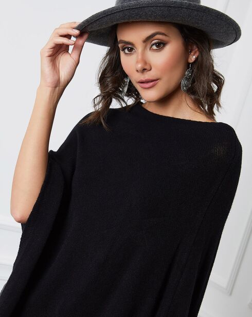 Zwarte poncho van kasjmiermix Fano