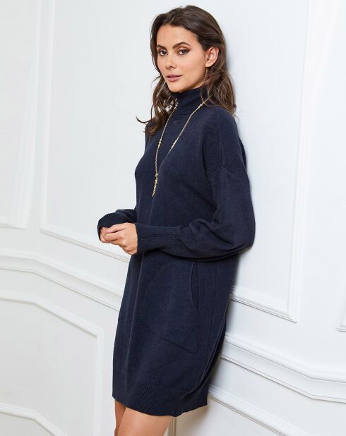 Halof marineblaues Kleid aus einer Kaschmirmischung