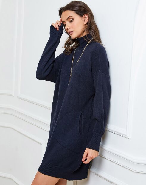 Halof marineblaues Kleid aus einer Kaschmirmischung