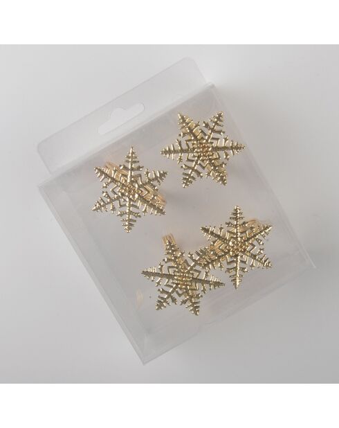 4 goldene Schneeflocken-Serviettenringe - D.4,5x4,2 cm