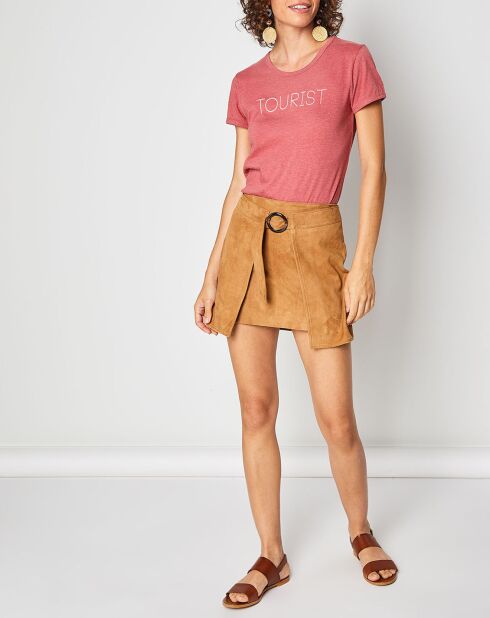 Qota karamel fluwelen leren rok