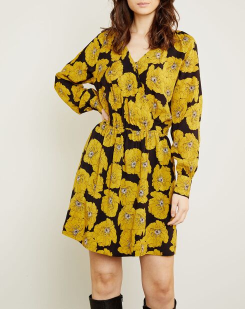 Gelb/schwarz bedrucktes Tara-Kleid