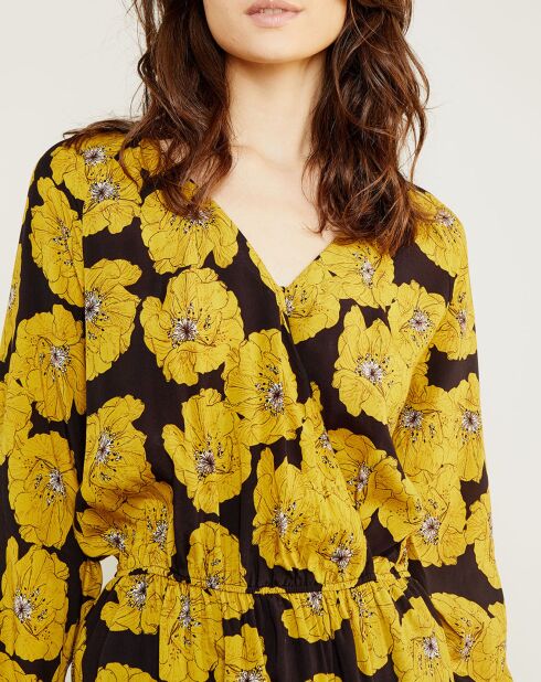 Gelb/schwarz bedrucktes Tara-Kleid