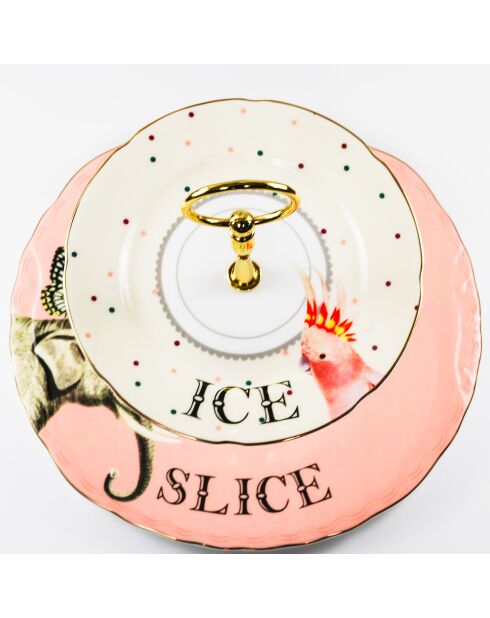 Serviteur muet 2 étages en Porcelaine Ice et Slice Carnival rose/ blanc - 23x24x25 cm