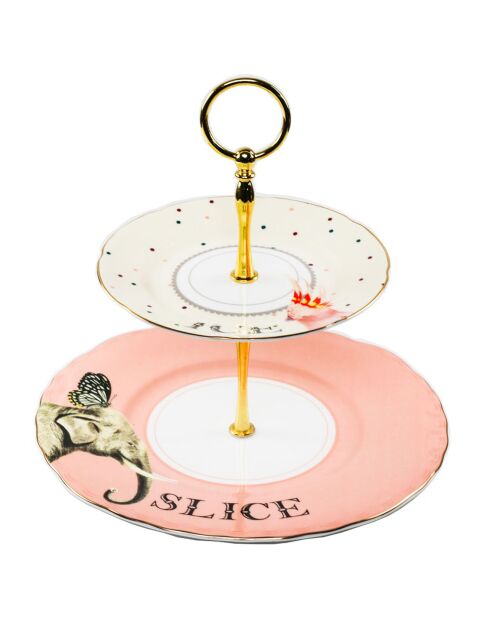 Serviteur muet 2 étages en Porcelaine Ice et Slice Carnival rose/ blanc - 23x24x25 cm