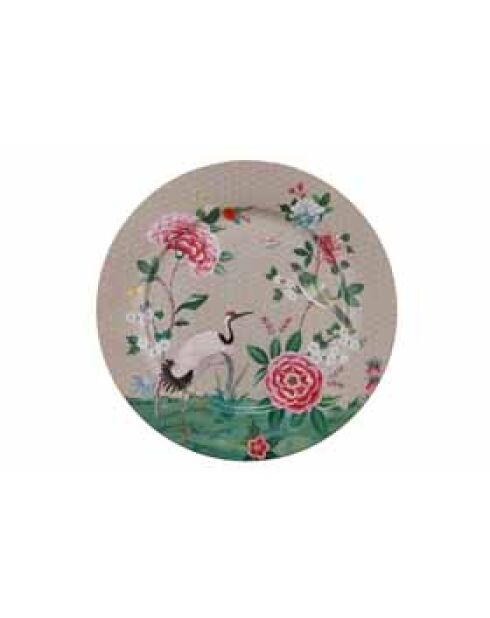 2 Khakifarbene Blushing Birds Porzellan-Präsentationsteller, D. 31,5 cm