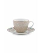 6 Tasses à café + soucoupes en Porcelaine Blushing Birds kaki - 12.3x5.1x12.3 cm